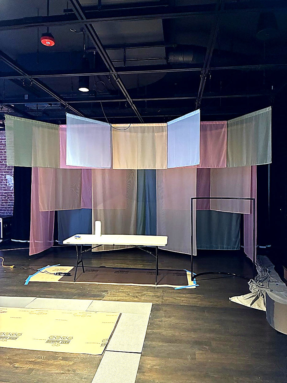 Ken Fulk &mdash; Color-block sheer drapery panels