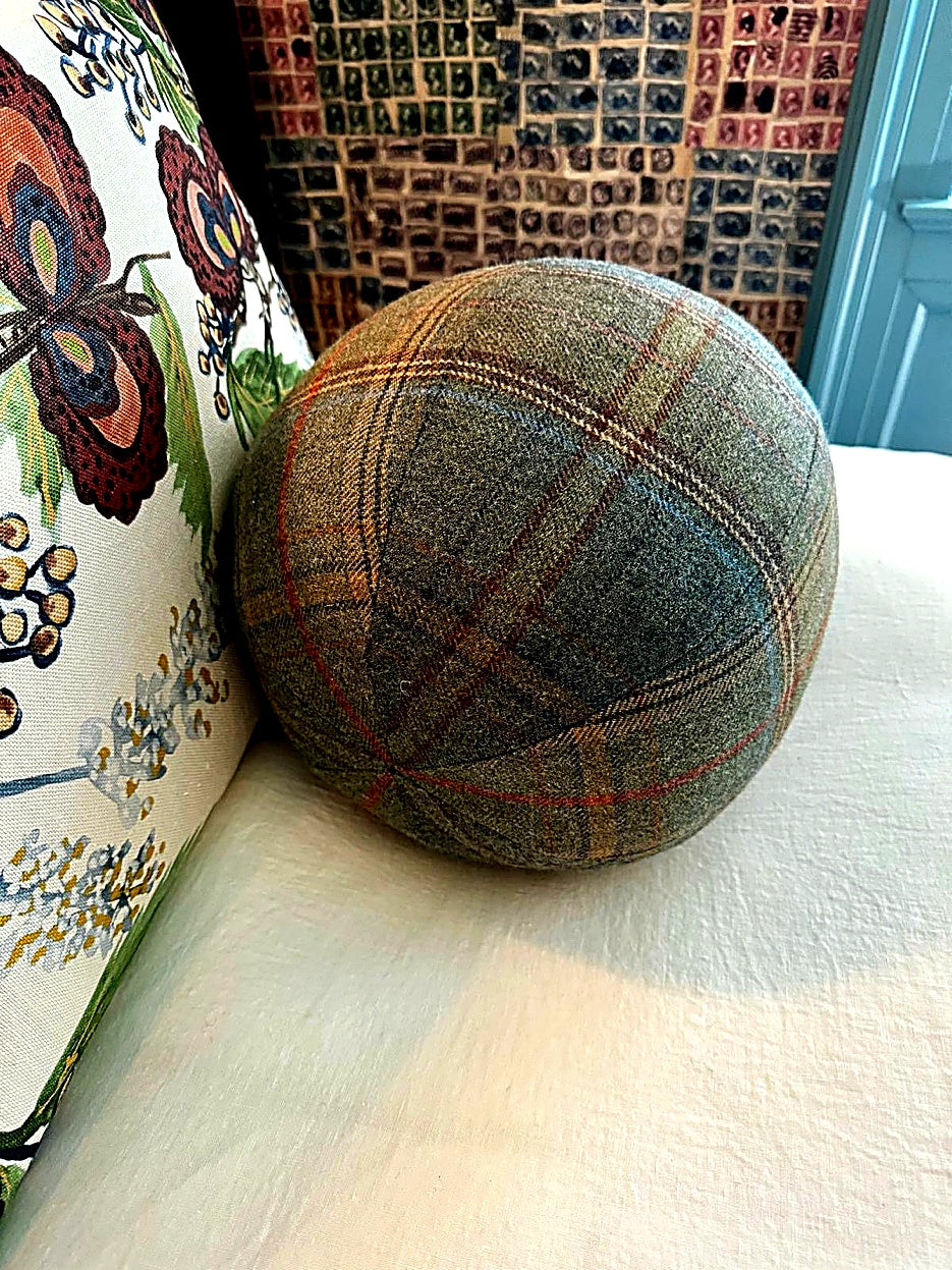 Lark + Palm Showcase &mdash; Plaid ball pillow detail