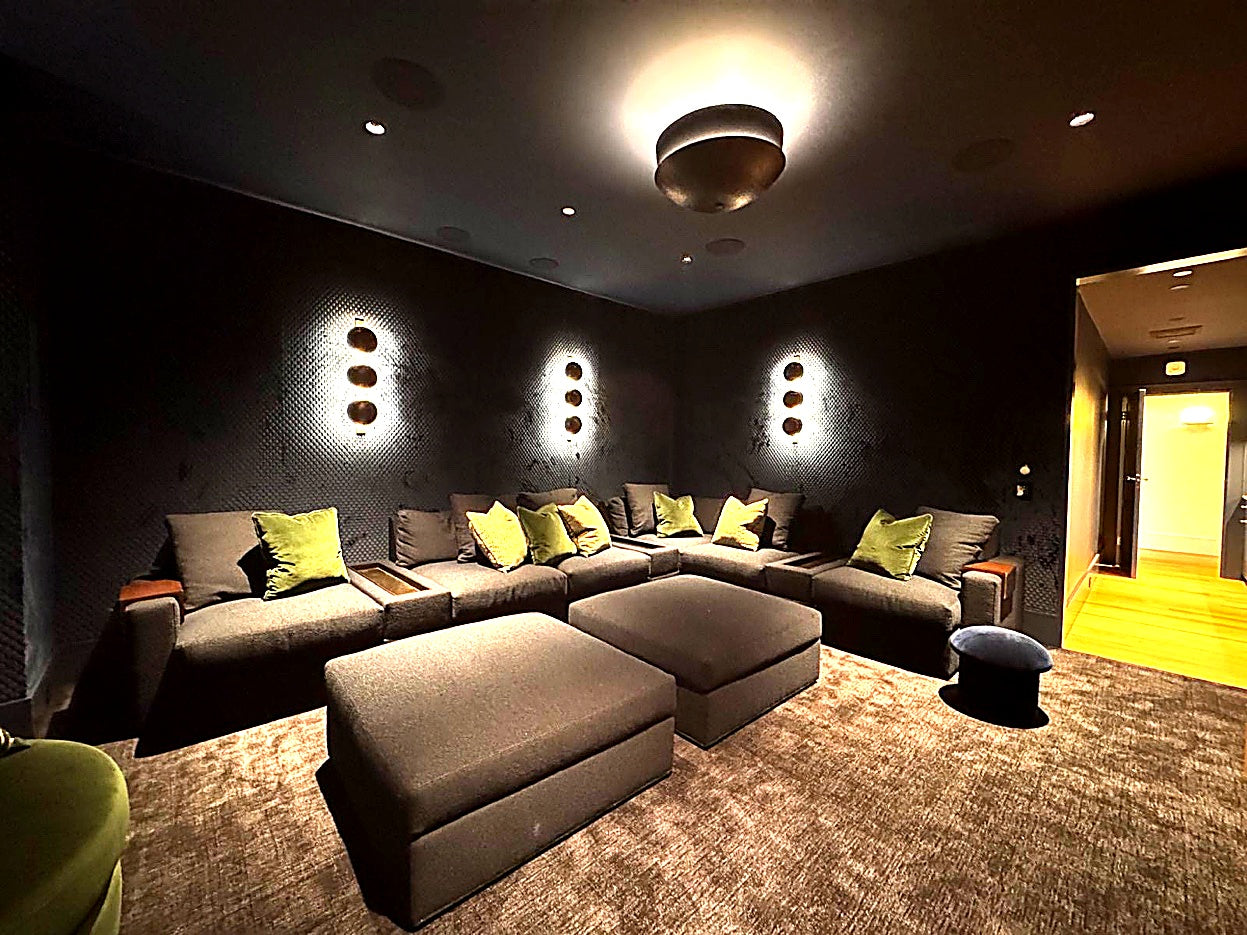 Perry D. Smith &mdash; Media room with custom pillows on sectional