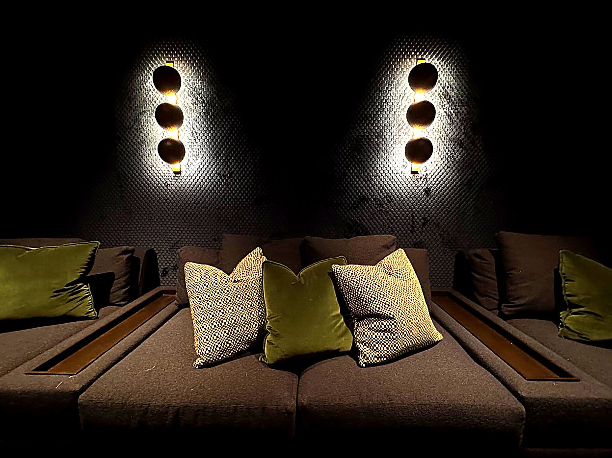 Perry D. Smith &mdash; Close-up of custom throw pillows in media room