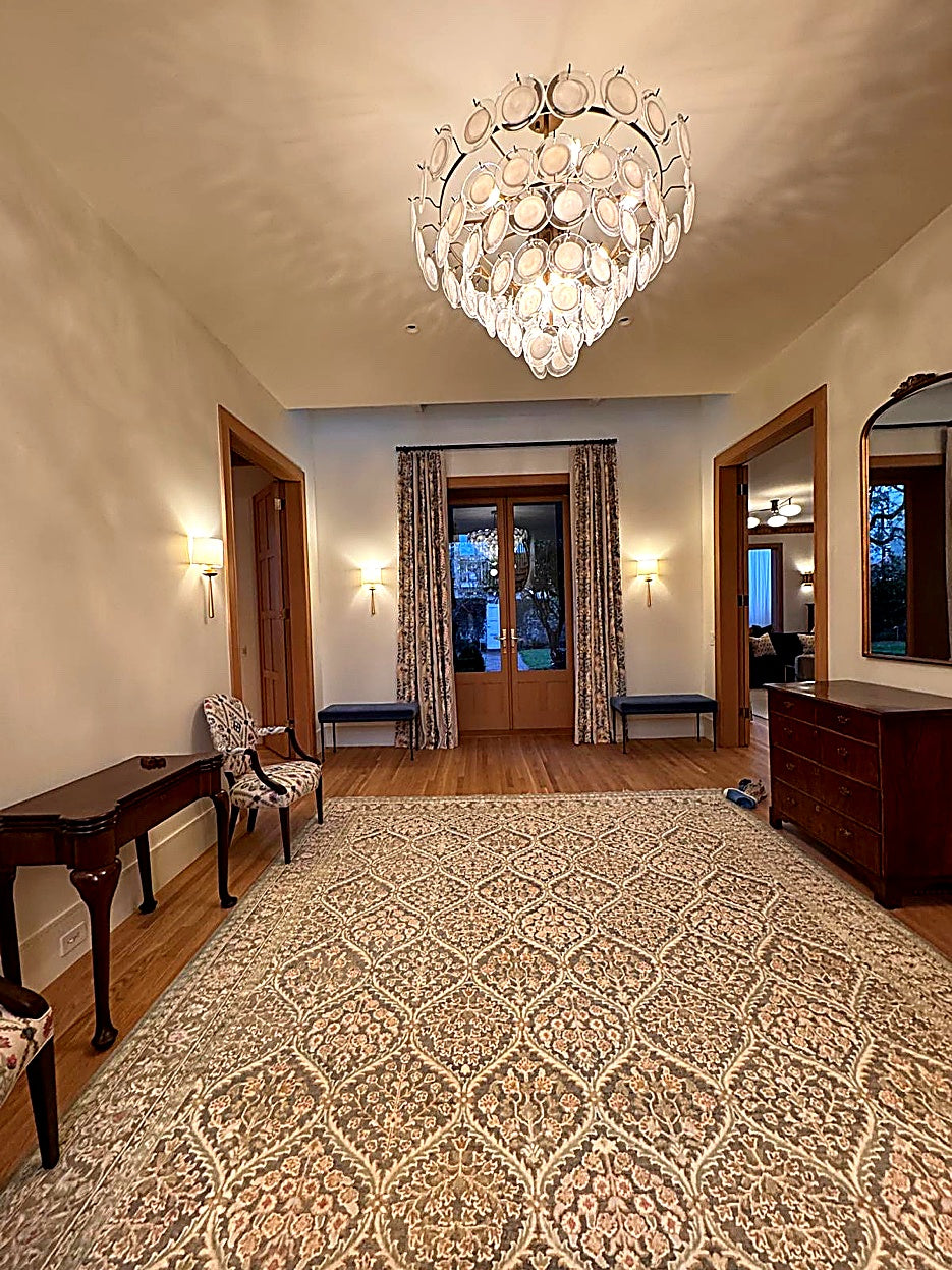 Perry D. Smith &mdash; Foyer draperies with crystal chandelier