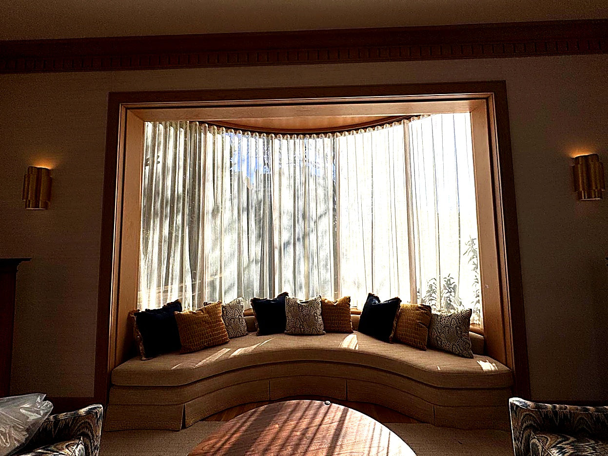 Perry D. Smith &mdash; Bay window drapery with decorative pillows